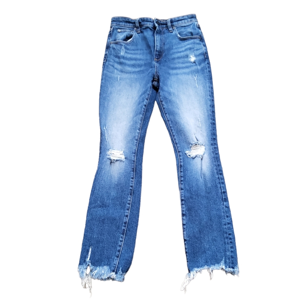Hale Distressed Fringe Frayed High Rise Denim Jeans Size 26 New
